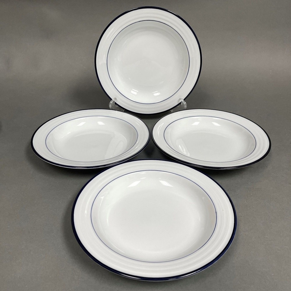 Mikasa SL102 Indigo Circle White Blue Trim Bowls Portugal Lot of 4